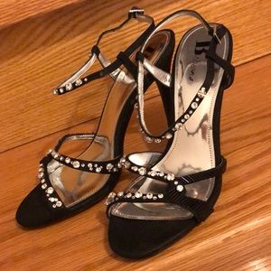 BROWNS BLACK SATIN W CRYSTAL DETAIL